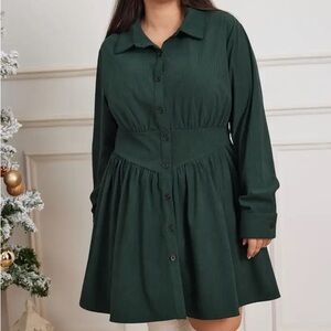 NEW WITH TAGS Cider 1XL Evergreen Corduroy Button-Up Mini Dress Long-Sleeve